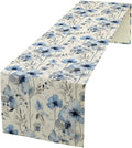 Watercolor Floral Table Runner, Blue Poppy Flower Seasonal Spring Summer Table Runner for Kitchen Dinning Table Runner Decor Home Wedding Party Holiday, 13x108 Inch