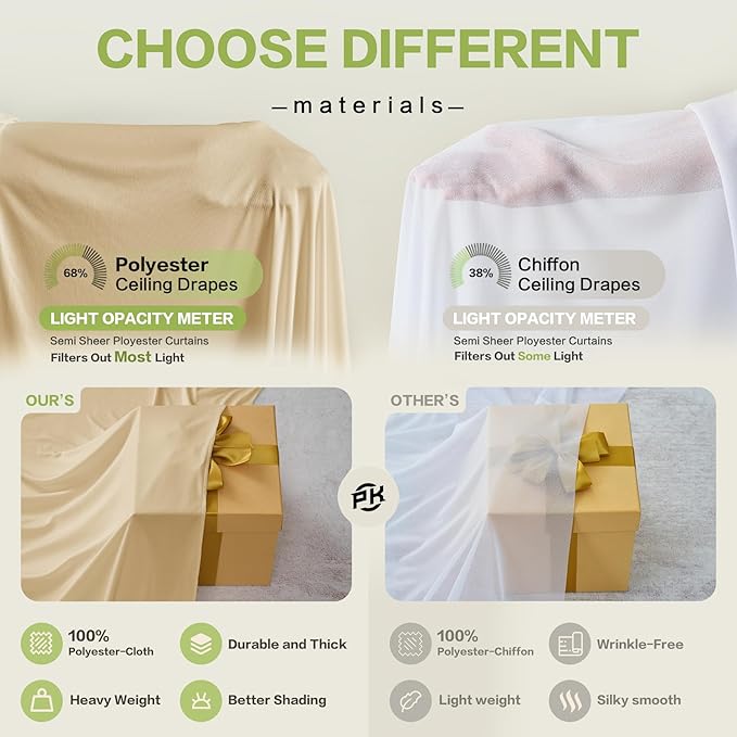 PartyVillage 20ft×15ft Beige Backdrop Curtain for Wedding Parties, 4 Panels Wrinkle Free 15 FT Long Polyester Photo Backdrop Drapes Back Drop Cloth for Birthday Photography Background