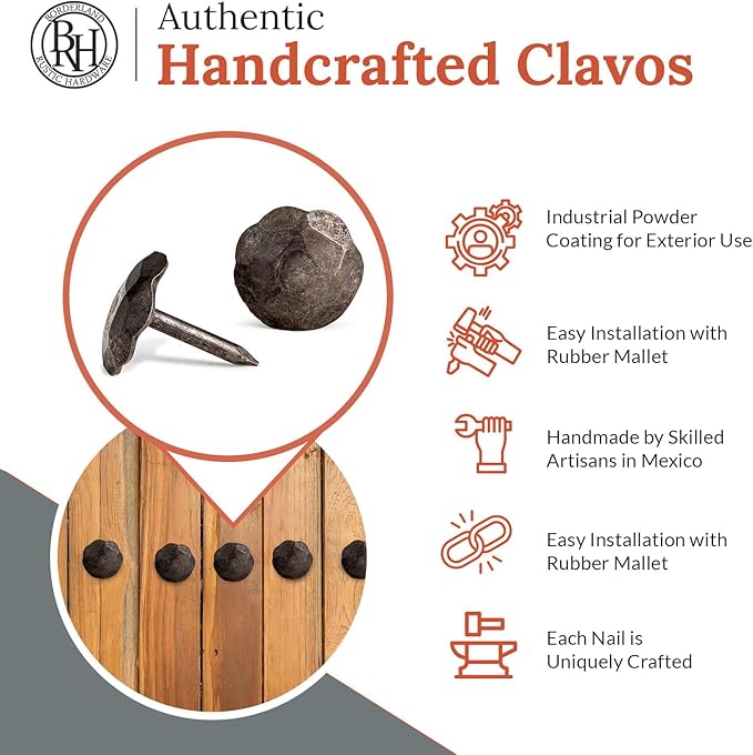50 Pack 0.75" Round Head Iron Clavos Decorative Nails – Unfinished – Handmade Rustic Round Fasteners for Farmhouse Shutters, Faux Wood Beams, Barn Doors, Shutters, Gates – Ornamental Wood Accent