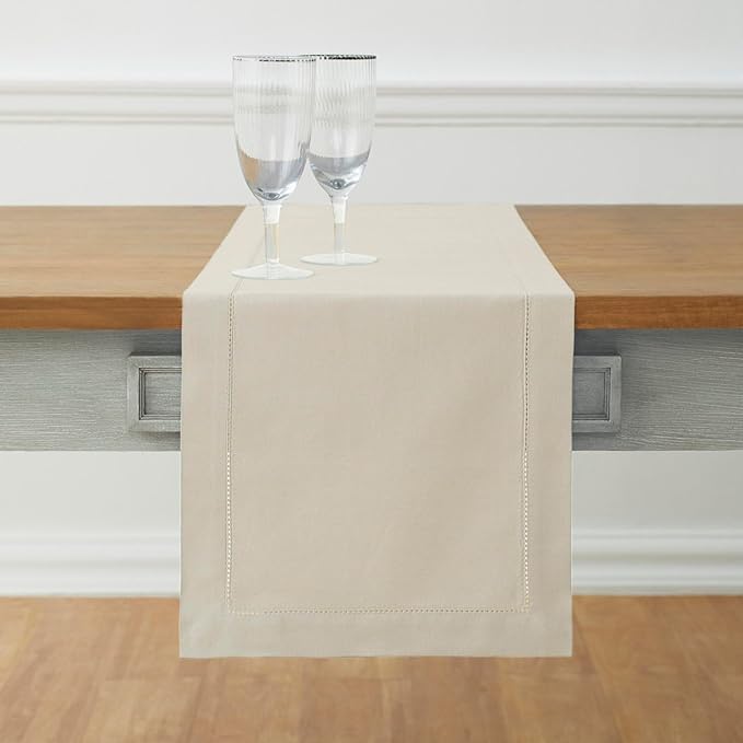 Solino Home Linen Hemstitch Table Runner 48 Inches - Cotton Linen Short Table Runner 14 x 48 Inch Ideal for Dresser and Coffee Tables - Fall, Autumn, Halloween, Thanksgiving, Christmas