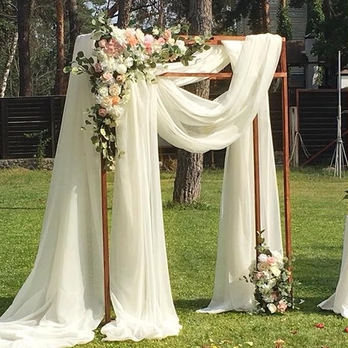 Wedding Arch Draping Fabric 2 Panels 20Ft Length x 28" Width Ivory Arch Drapes Chiffon Fabric Sheer Curtains Backdrop for Party Bridal Ceremony Ceiling Decor Wedding Stage Reception Decorations
