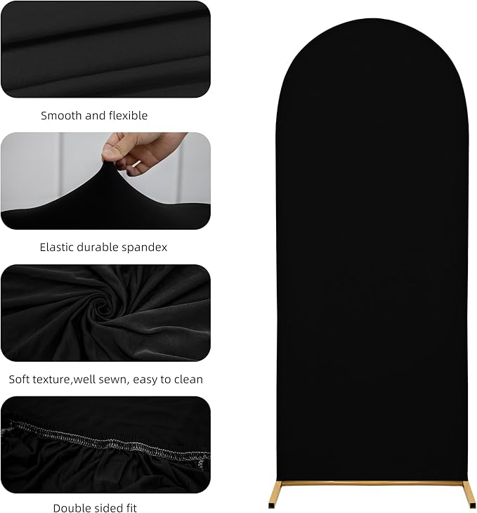6.6FT Wedding Arch Covers Arch Backdrop Cover Arch Stand Covers Set Arch Cover Spandex Fabric Stretchy Backdrop for Wedding Birthday Party Decoration Baby Shower (Black, Cover Only)