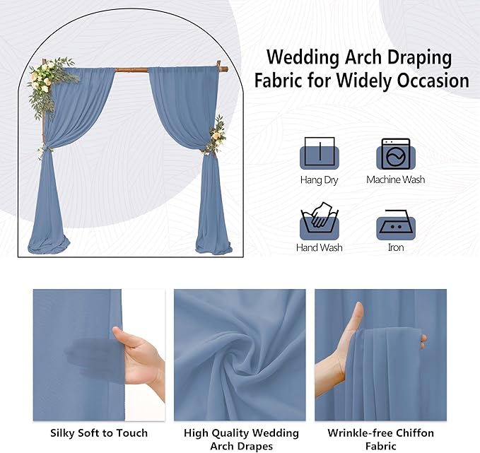 8 Panels Wedding Arch Draping Fabric 28" x 20Ft Wedding Arch Drapes Chiffon Fabric Drape Sheer Backdrop Curtain for Nuptials Party Ceremony Birthday Arbor Drapery Reception Ceiling Décor(Dusty Blue)