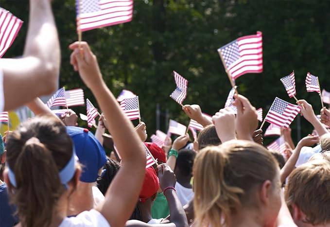 150pcs Small American Flags on Stick, Handheld 4 x 6 Inchs Mini American Flags with Kid-Safe Golden Spear Top, US Flags for 4th of July Decorations Outdoor, Independence Day Decorations