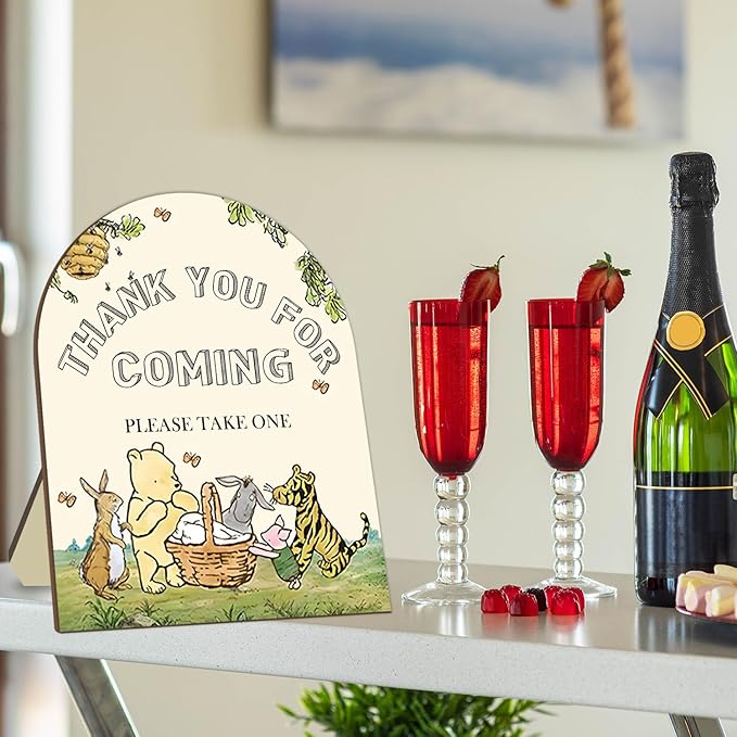 Winnie Bridal Shower Favors Sign, Winnie Decor Bridal Shower Gifts for Guests, Classic Pooh Thank You for Coming Please Take One Sign, Cute Animals Decor Baby Shower Party Supplies 9 * 11IN