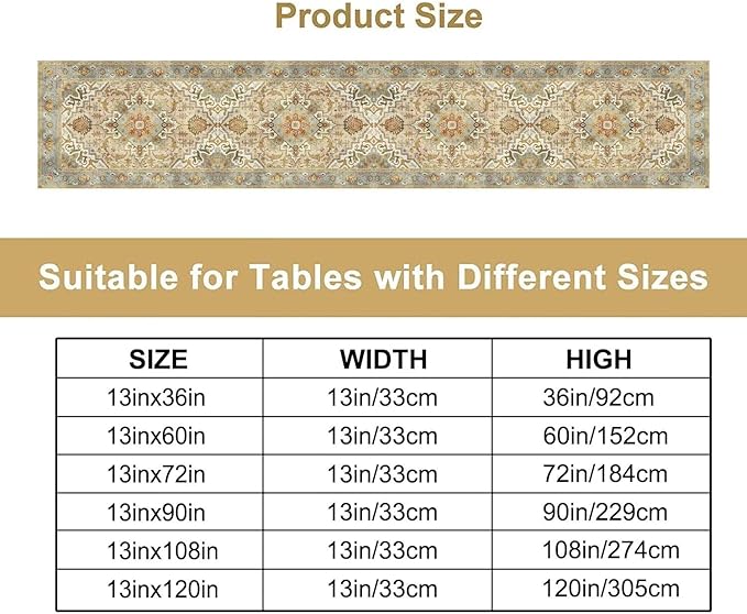 Vintage Boho Floral Table Runner, Rustic Old Farmhouse Yellow Retro Flower Pattern for Home Kitchen Table Decor Dining Coffee Room Party Decor 13x108in