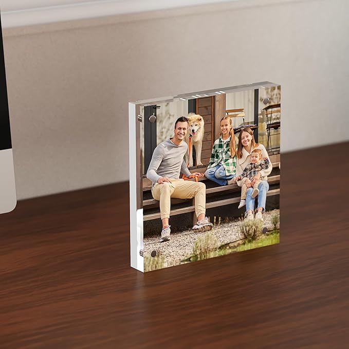 4x4 Acrylic Picture Frame 3 Pack, Clear Freestanding Double Sided Frameless Magnetic Photo Frames, Desktop Display Decor Gift