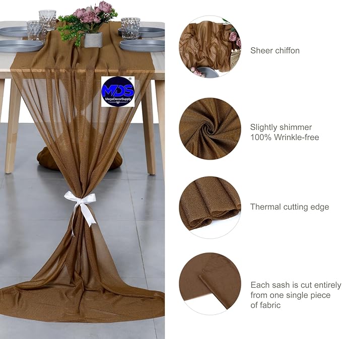 MDS Halloween Chiffon Table Runner - 25 Pack, 29 x 170 Inches, 14ft Each - Sheer Spooky Table Runners for Haunted House Parties, Trick-or-Treat Tables, Witchy Décor, Wedding & Events - Mocha