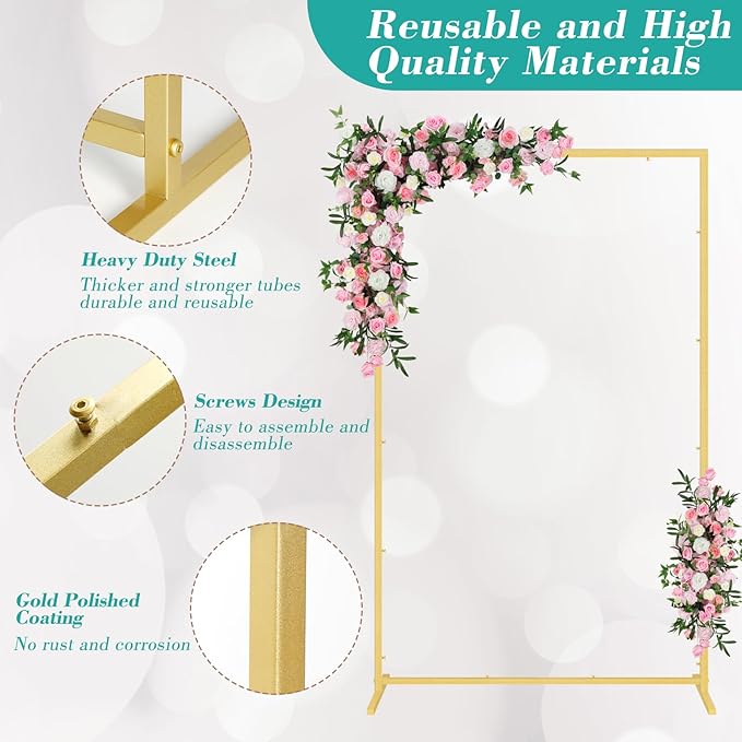 Wedding fashion arch background metal frame, (3.9, 5.2, 6.6 feet) suitable for background decoration frames such as weddings, birthdays, parties, baby showers, and photography (gold, 6.6*6.6)