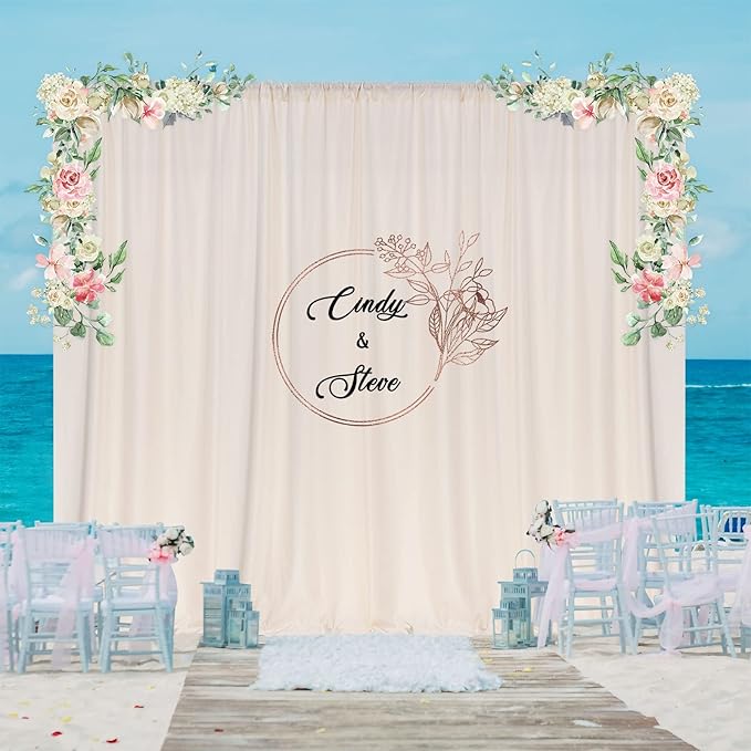 10ft x 10ft Beige Backdrop Curtains for Wedding Birthday Baby Shower Photography Backdrop Fabric Curtains Drapes Home Window Decorations Rod Pocket Light Filtering Window Drapes,5ft x 10ft, 2 Panels