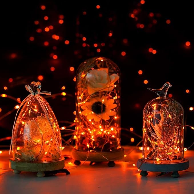 ANJAYLIA 2 Pack Orange String Lights for Halloween Battery Operated Fairy Lights, Twinkle Firefly Lights for Garden, Thanksgiving Day, Christmas Indoor Decoration