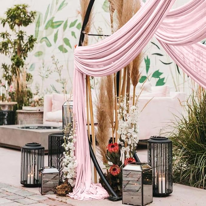 Wedding Arch Draping Fabric 2 Panels 30'' x 18FT Blushing Pink Sheer Chiffon Arch Drapery for Photo Booth Bridal Shower Baby Shower Church Decor Newborn Photography Christening Outdoor Party
