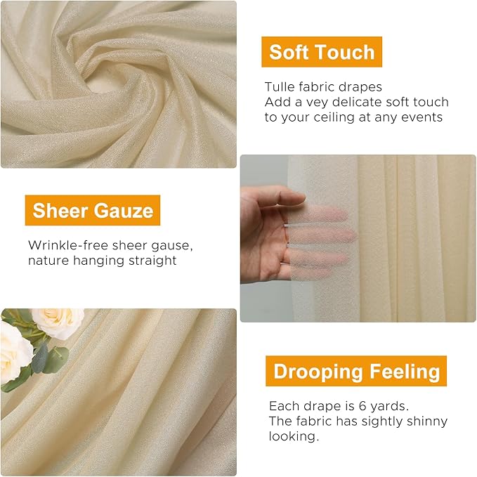 Wedding Arch Draping Fabric 4 Panels 28.7" x 20FT Champagne Sheer Chiffon Backdrop Drapes for Wedding Ceremony Birthday Party Bridal Shower Outdoor Decoration