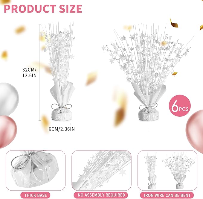 6 Pack Star Table Centerpieces for Party, Birthday Table Decorations for Kids Adults, Party Centerpieces for Tables for Wedding Baby Shower Graduation Holiday Event (White)