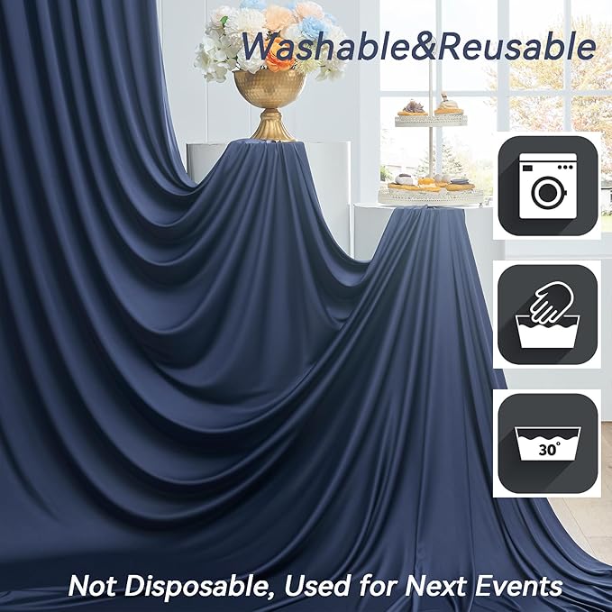 50×14ft Wrinkle Free Navy Blue Backdrop Curtain for Wedding Parties,10 Panels 5×14ft Height Soft Silky Polyester Photo Backdrop Drapes Curtains for Birthday Photography Stage Events Background Cloth