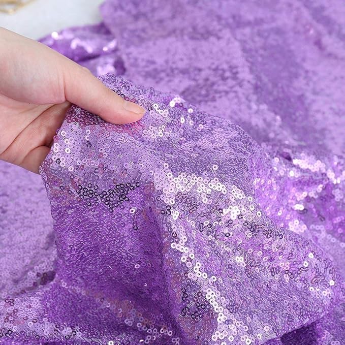 QueenDream Sequin Tablecloth 90"x132" Lavender Party Tablecloth Rectangular Seamless Sequin Table Cloth Overlay Glitter Wedding Birthday Bridal Shower Decoration
