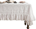 patdrea Vintage Ruffle Tablecloth for Rectangle Tables,Farmhouse Embroidered Cotton White Lace Table Cloth Cover Decor for Dining Room Wedding Banquet Thanksgiving Christmas,63"*106"