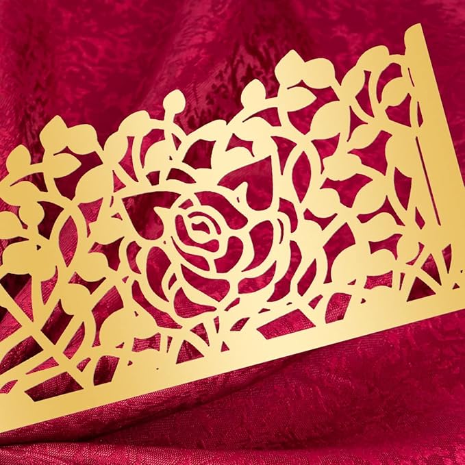 100pcs Disposable Rose Flower Paper Napkin Rings Laser Cut Foil Paper Napkin Holder, Leaf Vine Serviette Rings for Table Decoration,Christmas,Wedding,Party (Gold) (Pack of 2)