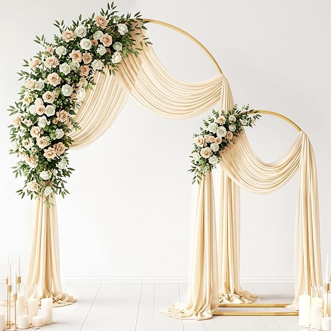 Wedding Arch Draping Fabric 29" x 19Ft Sheer Drapes for Backdrop Wedding Ceremony Reception Ceiling Decor Curtain Baby Bridal Shower Decoration (Champagne, 2 Panels)