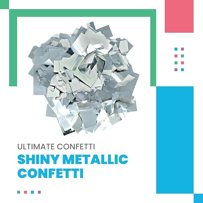 Ultimate Confetti, Rectangular Silver Mylar Shiny Foil Metallic Confetti for Cannon and Launcher use - Mother’s Day Confetti for Wedding, Parties, Gender Reveal and Live Events - 30 lb, 480 oz