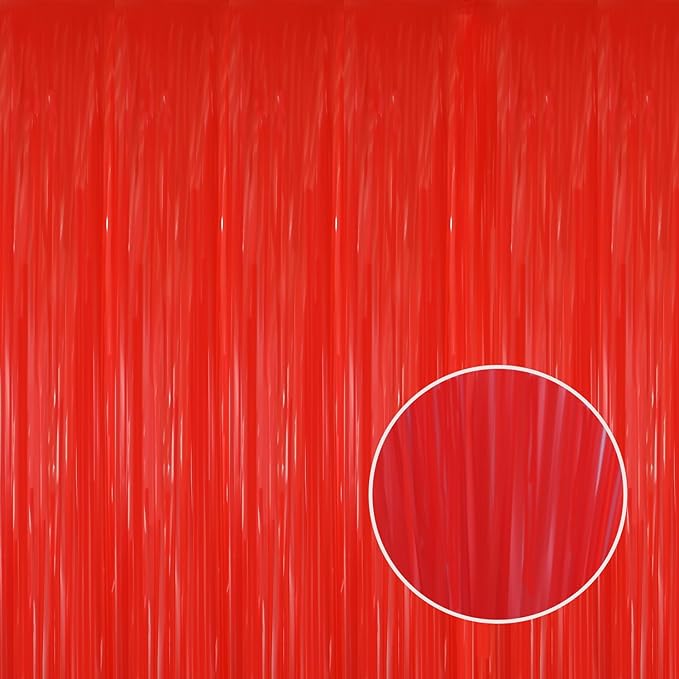 GOER 3.2 ft x 8.2 ft Metallic Tinsel Foil Fringe Curtains Party Photo Backdrop Party Streamers for Birthday,Graduation,New Year Eve Decorations Wedding Decor(4 Packs,Candy Red)