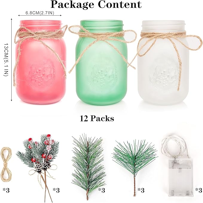CNVOILA Christmas Centerpiece, Christmas Decor Mason Jars, Mantle Centerpiece Table Decorations, Holiday Table Centerpieces Bulk, Home Mantle Decor, Coffee Table Christmas Decor – 3PC