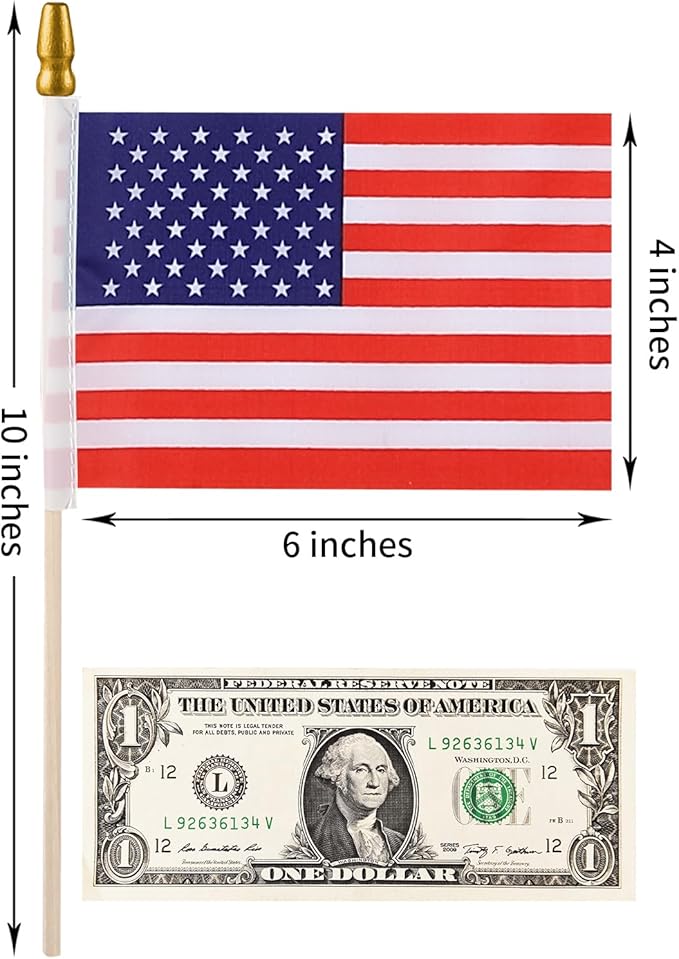 100pcs Small American Flags on Stick, Handheld 4 x 6 Inchs Mini American Flags with Kid-Safe Golden Spear Top, US Flags for 4th of July Decorations Outdoor, Independence Day Decorations
