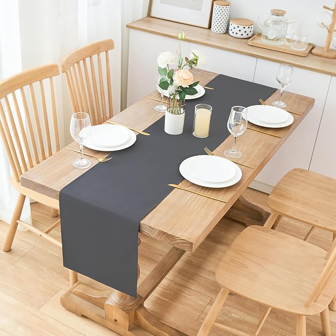 2 Pack Grey Table Runner 12 x 72 Inch Solid Color Farmhouse Runners Coffee Table Dresser for Daily Party Home Decoration