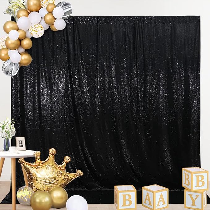 SquarePie Sequin Backdrop Curtain Less See Through Thick Background for Halloween Party 5FT x 7FT Black