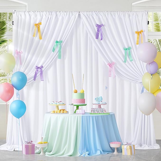 White Wedding Backdrop Curtain : 2 Panels 5.8×8ft Backdrop DIY Creative Photography Props Background - Shower Party Event Decorations
