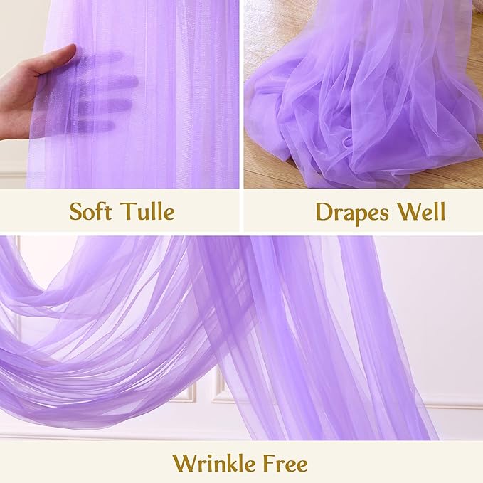 Wedding Arch Draping Fabric Backdrop 2 Panel 60" x 26Ft Purple Arch Drapes Curtains for Wedding Reception Sheer Tulle Backdrop Curtain for Ceremony Birthday Party Baby Shower Arbor Ceiling Decorations