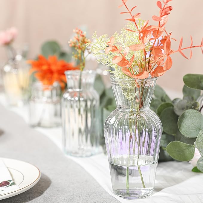 Modern Clear Glass Vase Set - 9Pcs Small Handmade Flower Vases, Decorative Mini Bud Vases for Wedding Reception, Dining Table, and Home Decor - Perfect for Single Stem Flowers