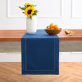 Solino Home Table Runner 120 Inches Long - Cotton Linen Hemstitch Lapis Blue Table Runner 14 x 120 Inch for Fall, Autumn
