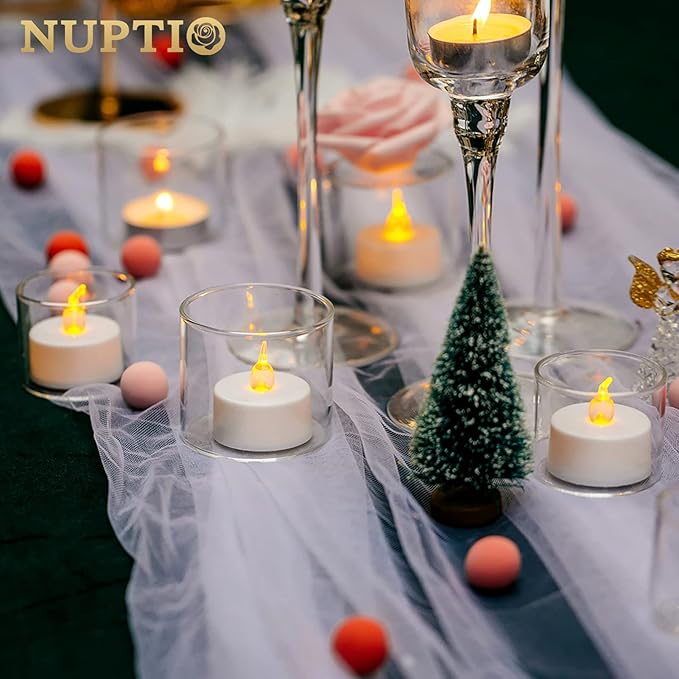 NUPTIO Clear Tealight Candle Holders: Set of 12 Glass Votive Holders - Small Floating Candleholder for Wedding Birthday Holiday Table Centerpieces Decoration (2.24 x 1.97 inch)