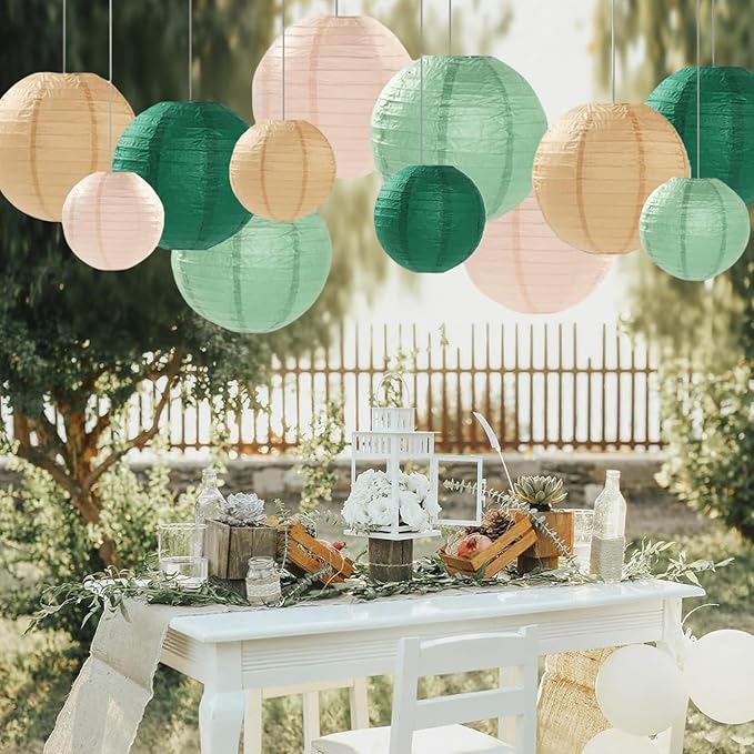 Sage Green Paper Lanterns Decorative 12pcs Party Hanging Decorations for Rustic Party Bridal Shower Wedding Baby Shower Graduation Anniversary Neutral Room Decor