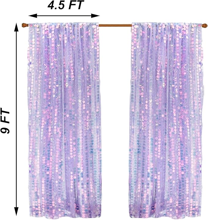 9X9FT Sequin Backdrop Curtains,2 Panels Shimmer Sequin Fabric Photography,Glitter Photo Booth Backdrops Drapes for Christmas Mermaid Party Birthday Cake Table Background Decor-Mermaid Purple
