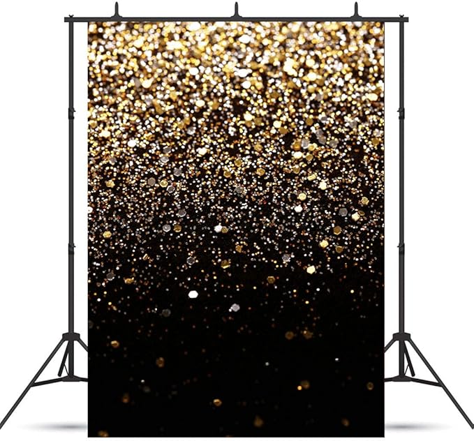 WOLADA Black and Gold Backdrop Golden Glitter Backdrop for Photography Wedding Birthday Baby Shower Party Photo Studio 5x7FT 11412