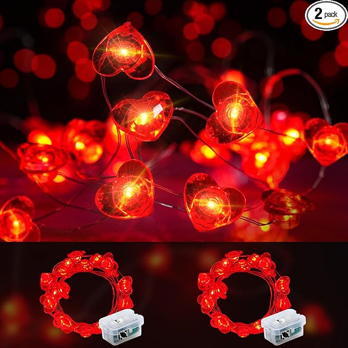 Fairy Lights 7Ft 20 LED Twinkle String Lights Battery Operated Waterproof Firefly Starry for Mason Jar Party Wedding Christmas Valentines Day (Red, 2)