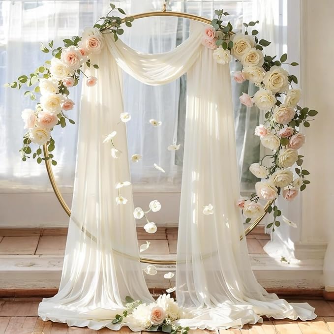 MDS Halloween Chiffon Draping Fabric - 2 Panel, 30" Wide x 50ft Long - Sheer Spooky Arbor & Canopy Drapery for Haunted House Backdrops, Party Ceilings, DIY Costumes & Themed Events - Ivory