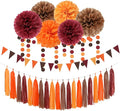 Boho Baby-Shower Burgundy-Brown Orange Party-Decorations - 23pcs Thanksgiving Fall Autumn Tissue Pom Poms Streamers,Neutral Birthday Rustic Wedding Bridal Engagement Tassel Garland Banner Ouruola