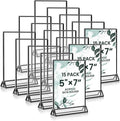 15 Pack Acrylic Sign Holder 5x7, Wedding Black Frame Table Number Holders Vertical, Clear Picture Frames Flyer Stands Tables Menu Holder, Double Photo Paper Display Holder for Party, Home, Office