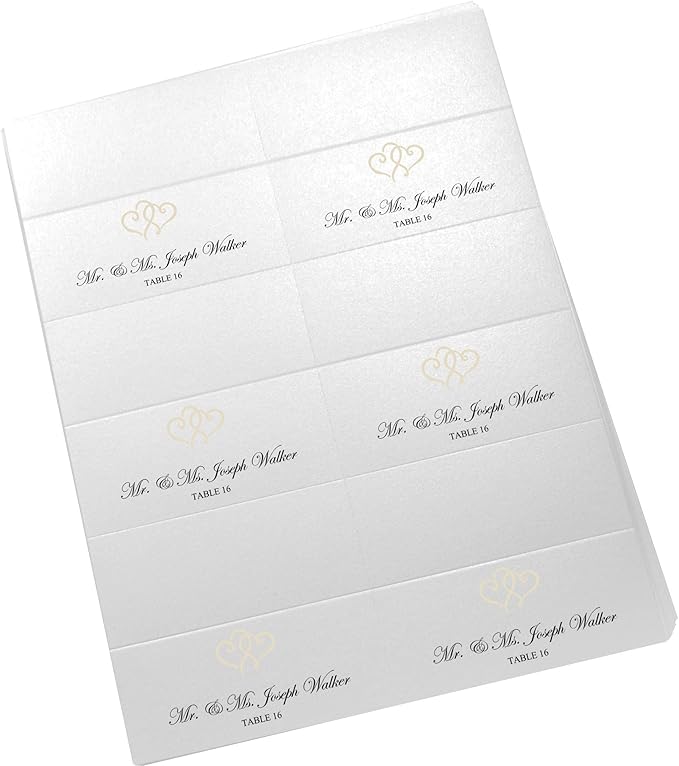 Linked Hearts Printable Place Cards, Ivory (Choose Color), Set of 60 (10 Sheets), Laser & Inkjet Printers - Wedding, Party, Dinner, and Special Events - Made in the USA