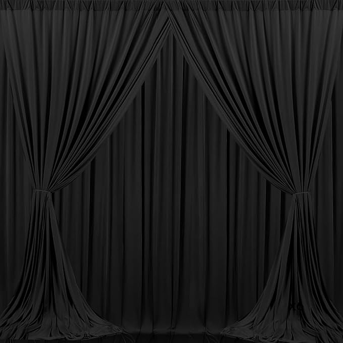MEETSKY 4 Panels Black Backdrop Curtain for Party Wedding Ceremony 20ftx 10ft Photo Curtains Backdrop Drapes Fabric Backdrop Curtain Rod Pocket Decoration Birthday Party for Boys Men, 5ft x 10ft