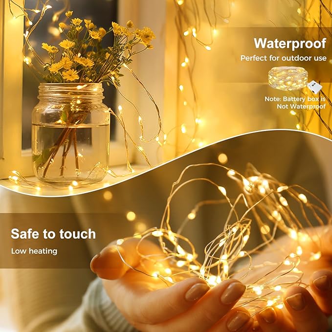 kolpop 50 Pack LED Fairy Lights Battery Operated, 7FT 20 LED Mini Twinkle String Lights Battery Powered Waterproof for Christmas Mason Jars Party (Warm White)