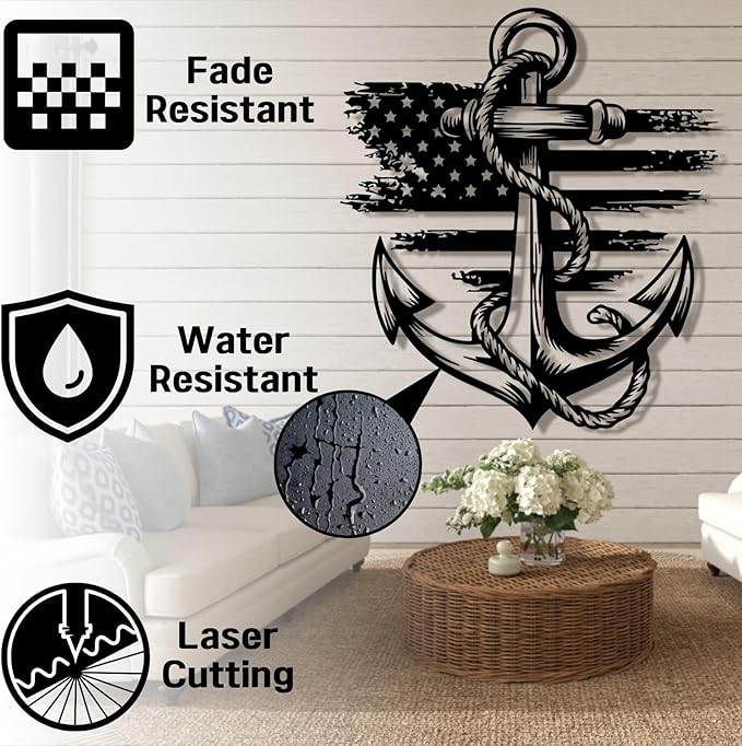lunwall Metal Anchor Wall Decor, Anchor Metal Sign, Metal Anchor Decor, Anchor Metal Wall Art, Metal Nautical Wall Decor, Metal Wall Decor Coastal, Anchor Wall Decor (white, 31L x 29W / 80 x 72 cm)