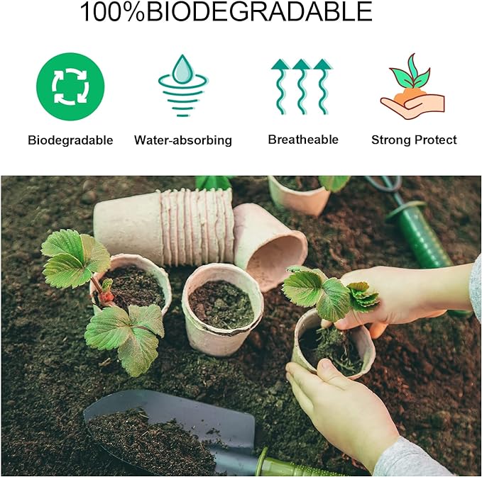 JERIA 50-Pack 3.15 Inch Peat Pots for Seedling with 50 Pcs Plant Labels,Outdoor Garden Germination Nursery Pots,Biodegradable Seed Starter Pots Kits