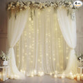 20×10ft Cream White Tulle Backdrop Curtain with Lights String for Parites, Sheer Curtain Backdrop Drapes for Wedding Party Home Decorations