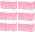 6 Pack 29x108 Inch Metallic Foil Fringe Tinsel Table Skirts Banner for Rectangle Tables Streamer Garland Curtains Backdrop for Birthday, Parade Floats, Valentine's Day Party Decoration(Macaron Pink)