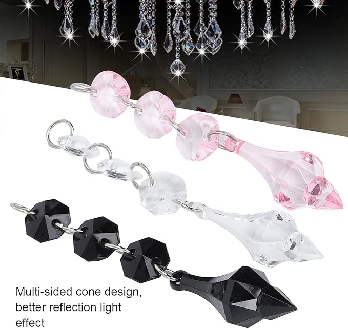 Buachois 10Pcs Clear Acrylic Crystal Ornament Beads Garland Chandelier Hanging Crystals for Wedding Party Celebration Christmas Tree Decor Black