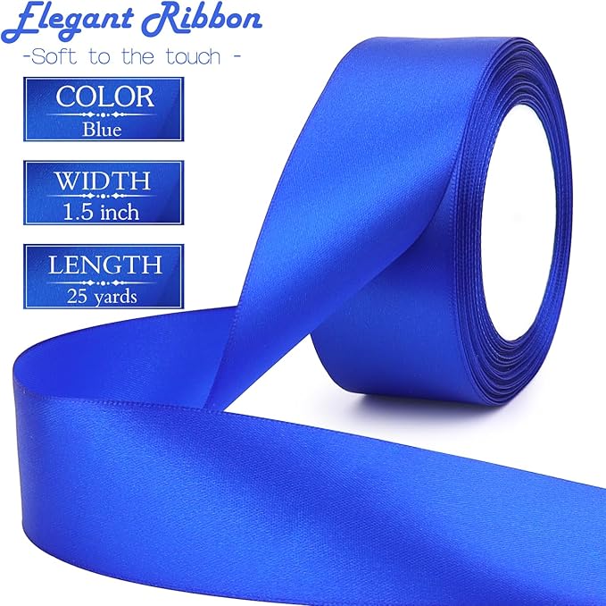 Blue Solid Satin Ribbon 1-1/2 Inch 25 Yards Solid Polyester Fabric Ribbon for Gift Wrapping Wedding Christmas Baby Shower Birthday Party Decoration Handmade Immortal Flower Craft